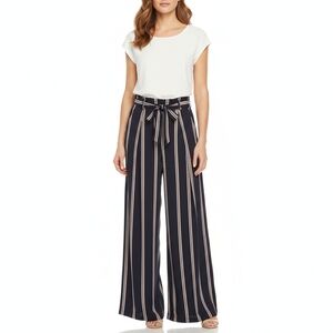 Harper & Me Palazzo Pants Navy Blue Striped Wide Leg Paperbag Womens Size XL